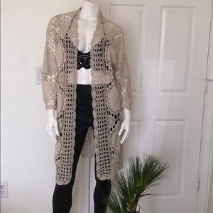 VINCENTE Filigree/Crocheted Open-Front Cardigan